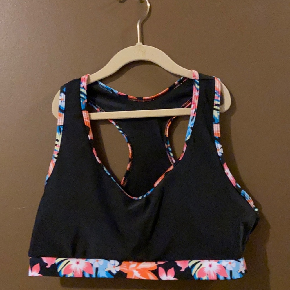 Black and Floral Bikini Top